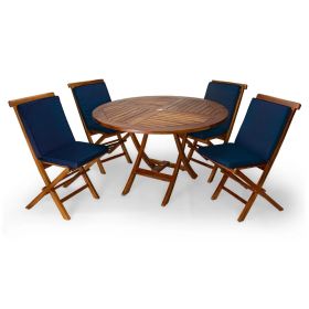 5pc. Round Table Set w/ Blue Cushions