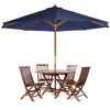 6-Piece 4-Ft Teak Octagon Folding Table Set With Blue Umbrella