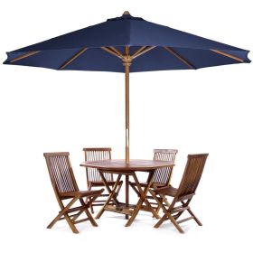 6-Piece 4-Ft Teak Octagon Folding Table Set With Blue Umbrella