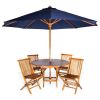 6-Piece 4-Ft Teak Round Folding Table Set With Blue Umbrella