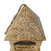 Floral Engraved Decorative Temple Top Mango Wood Hanging Bird House with Feeder, Brown