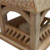 Floral Engraved Decorative Temple Top Mango Wood Hanging Bird House with Feeder, Brown