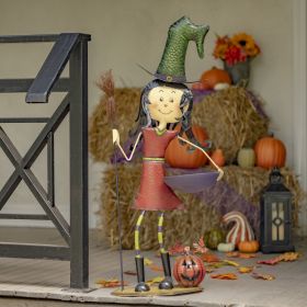 38.25" Tall Standing Iron Witch Girl with Broom and Tray