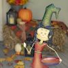 38.25" Tall Standing Iron Witch Girl with Broom and Tray