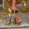 38.25" Tall Standing Iron Witch Girl with Broom and Tray