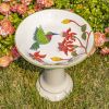 15" Tall Porcelain Birdbath with Hand Painted Hummingbird & Flower "Walela"