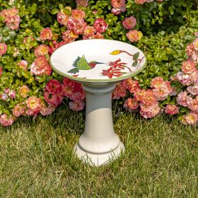 15" Tall Porcelain Birdbath with Hand Painted Hummingbird & Flower "Walela"