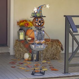 42.5" Tall Metal Pumpkin Witch with Owl Candy Holder Halloween Decoration
