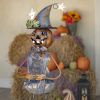 42.5" Tall Metal Pumpkin Witch with Owl Candy Holder Halloween Decoration