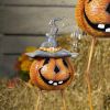 Set of 3 Long Legged Witch Hat Wearing Jack-O-Lantern Figurines
