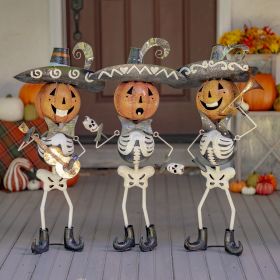 Set of 3 Small Iron Skeleton Mariachi Figurines "Tres Marlonis"