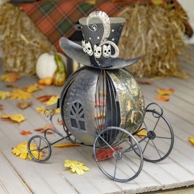 Victorian Style Halloween Pumpkin Carriage with Top Hat & Skull Detail