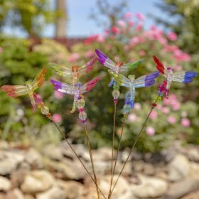 Set of 6 Assorted 22" Tall Five Tone Acrylic Dragonfly Pot Stakes
