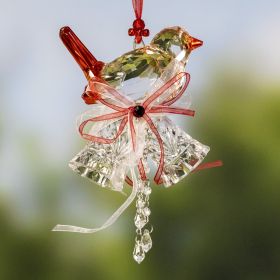 Set of 6 Assorted Hanging Acrylic Sparrow Ornaments with Bells
