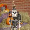 36" Tall Set of 2 Small Halloween Skeleton Soldiers Holding Staffs