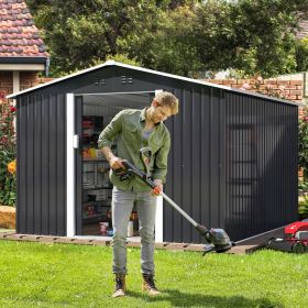 9.1' x 10.5' Outdoor Metal Storage Shed, Garden Tool Shed Storage House with Double Sliding Doors and 4 Vents for Backyard, Patio, Lawn, dark grey